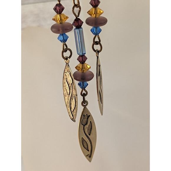 Gold tone Duster Earrings Unusual.Posts Silver Tone Clutch blue amber dusty rose - Picture 13 of 14